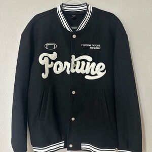 SHEIN Black Varsity Bomber Jacket with White.  Sz. XL